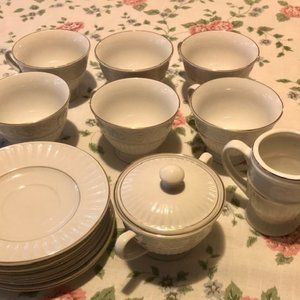 Gibson Cup and Saucer set of 6 + Sugar & Creamer Set